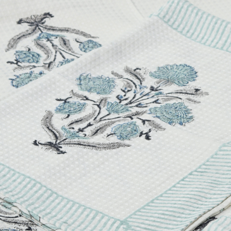 Blue Meadow Waffle Bedcover Set