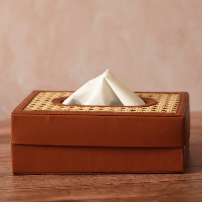 Cane & Leather Tissue Box