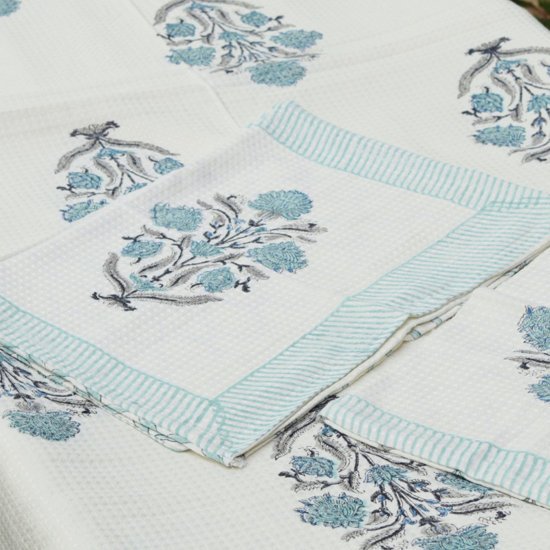 Blue Meadow Waffle Bedcover Set