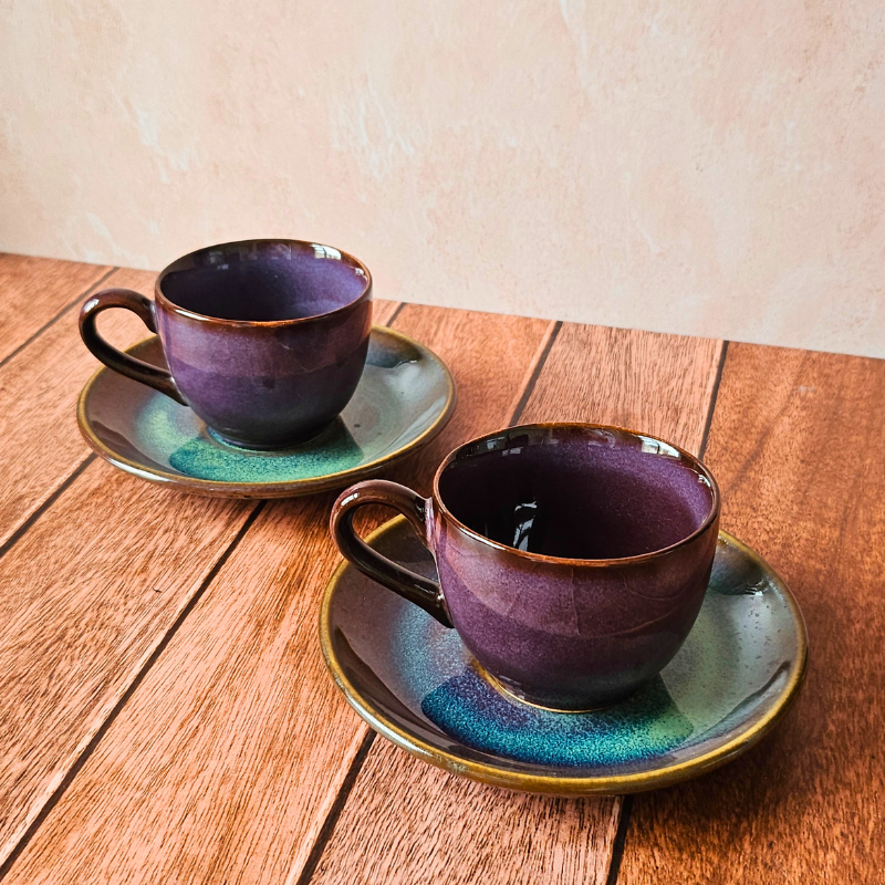 Ceramic Berry glaze Tea Cup Set (Set of 6)